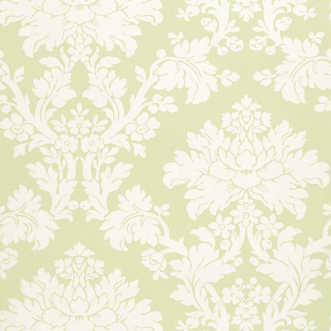 Tierni Damask Celery 5004462 by Schumacher Designer Wallpaper Greenhouse 13.5" - Swanky Fabrics -