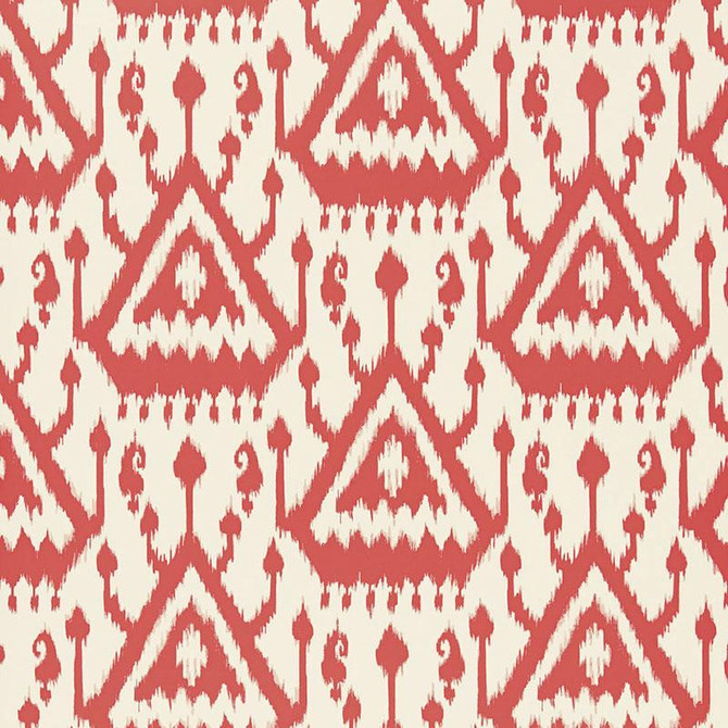 Vientiane Ikat Coral 5006950 by Schumacher Designer Wallpaper Print Happy 13.5" - Swanky Fabrics -