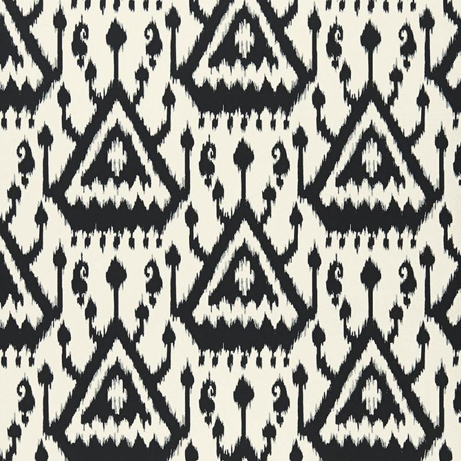 Vientiane Ikat Ebony 5006951 by Schumacher Designer Wallpaper Print Happy 13.5" - Swanky Fabrics -