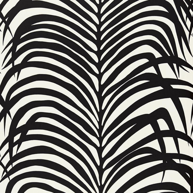 Zebra Palm Ebony 5006932 by Schumacher Designer Wallpaper Print Happy 27.0" - Swanky Fabrics -