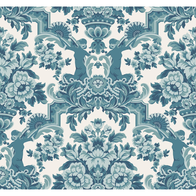 Lola Petrol Blues On White by Cole & Son Designer Wallcovering COLE & SON SEVILLE NON WOVEN - 100% United Kingdom Horizontal: 27 and Vertical: 25.2 27 - Swanky Fabrics -