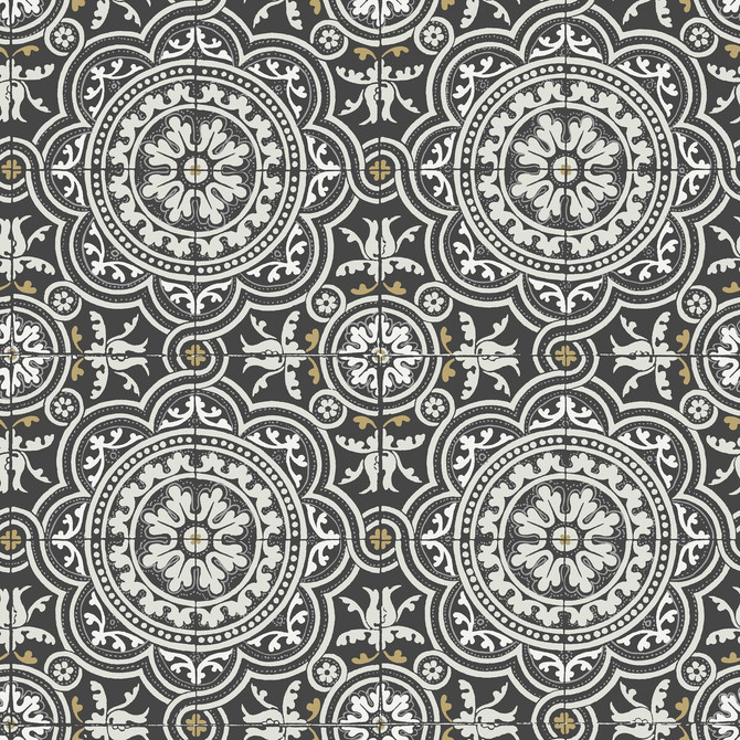 Piccadilly Grey & Metallic Gold On Black by Cole & Son Designer Wallcovering COLE & SON SEVILLE NON WOVEN - 100% United Kingdom Horizontal: 20.8 and Vertical: 20.8 20.8 - Swanky Fabrics -
