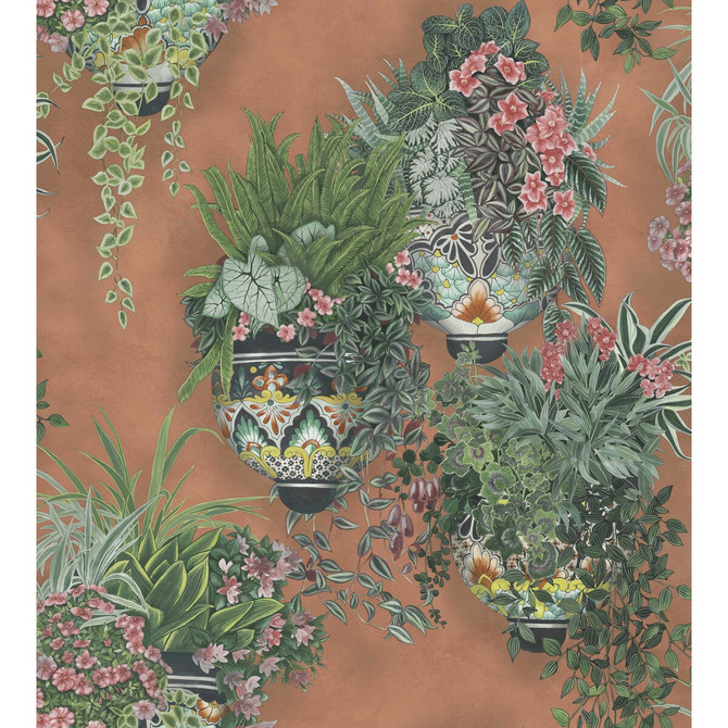 Talavera Rose & Spring Green On Terracotta by Cole & Son Designer Wallcovering COLE & SON SEVILLE NON WOVEN - 100% United Kingdom Horizontal: 27 and Vertical: 30 27 - Swanky Fabrics -