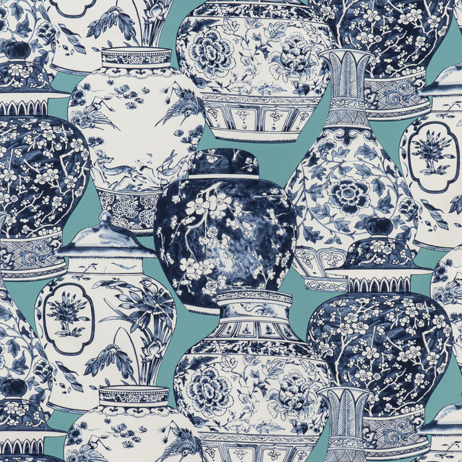 Pandan Print Aqua/Blue by Lee Jofa Designer Fabric MINDORO COTTON - 100% Italy MEDIUM Horizontal: 53.54 and Vertical: 25.2 53.94 - Swanky Fabrics -