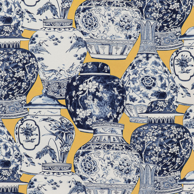 Pandan Print Maize/Blue by Lee Jofa Designer Fabric MINDORO COTTON - 100% Italy MEDIUM Horizontal: 53.54 and Vertical: 25.2 53.94 - Swanky Fabrics -