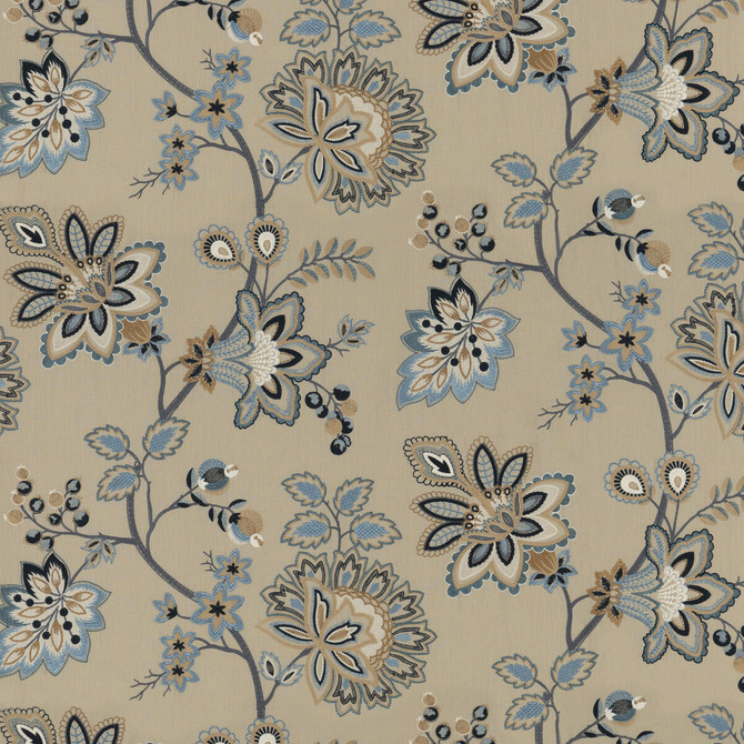 Burford Embroidery Blue by G P & J Baker Designer Fabric PORTOBELLO LINEN - 50%;POLYESTER - 41%;VISCOSE - 9% India Horizontal: 49.644 and Vertical: 30.338 49.644 - Swanky Fabrics -