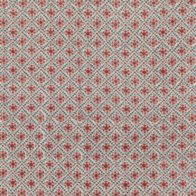Camden Trellis Red/ Blue by G P & J Baker Designer Fabric PORTOBELLO LINEN - 100% United Kingdom Horizontal: 2.955 and Vertical: 2.955 53.19 - Swanky Fabrics -