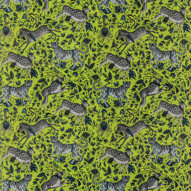 Protea Velvet Lime by Clarke And Clarke Designer Fabric WILDERIE BY EMMA J SHIPLEY FOR C&C POLYESTER - 100% Spain HEAVY Horizontal: 27 and Vertical: 25.36 55 - Swanky Fabrics -