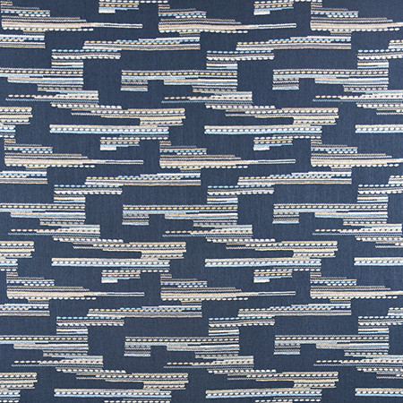 Dominguez Indigo by Carole Designer Fabric Well-Traveled 36% Polyester, 26% Cotton, 22% Viscose, 16% Linen China 40,000 Wyzenbeek Double Rubs 13 1/4" V, 11 1/2" H 56" - Swanky Fabrics -