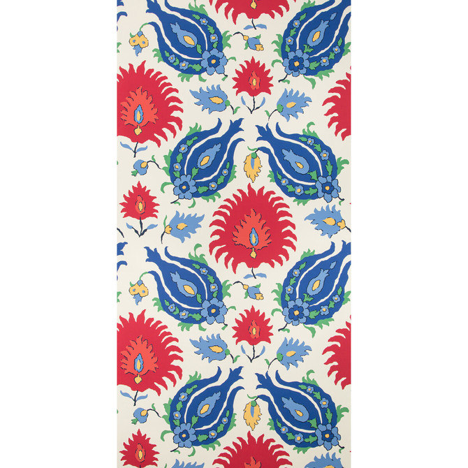 Kashmiri Blue/Red by Brunschwig & Fils Wallcovering Brunschwig & Fils Wallcovering Kashmiri Blue/RedWallcovering GRAND BAZAAR WALLPAPERS PAPER - 95%;OTHER - 5% United States </p><p>Repeat: H: 27, V: 29.19 27 - Fabric Carolina -