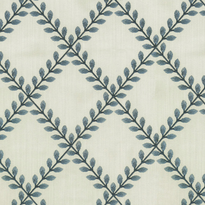 Clover Lane Emb Porcelain 410572 by PKL Studio Designer Fabric - 100% Polyester Embroid:100% Viscose INDIA 51000 Horizontal: 5.375 and Vertical: 6.25 55 - Swanky Fabrics -