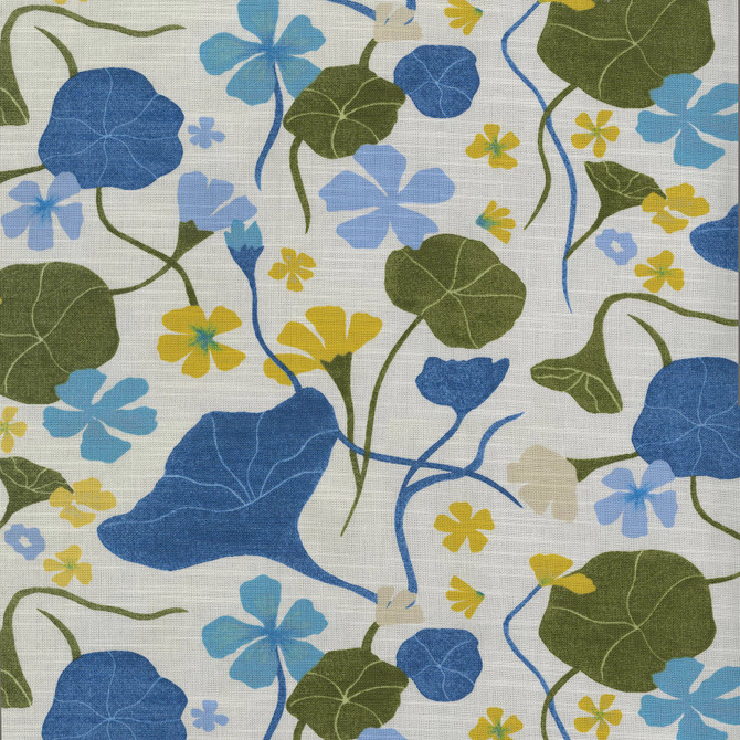 Nasturtiums Blueberry 140051 by Elana Gabrielle Designer Fabric - 100% cotton, China 24000 Horizontal: 13.5 and Vertical: 13.5 54/55 - Swanky Fabrics -