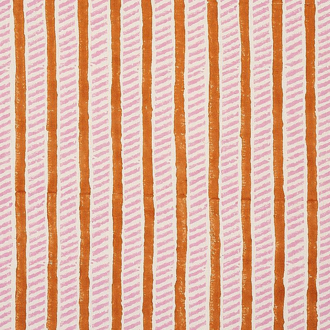 Garden Path Hand Block Print Copper & Rose 179761 by Schumacher Designer Fabric Molly Mahon 1.12" - Swanky Fabrics -