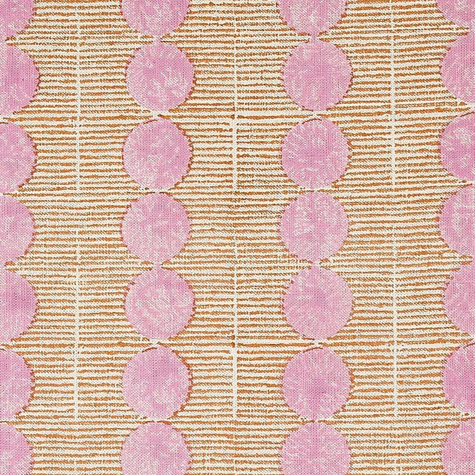 Sun Rise Hand Block Print Rose & Copper 179790 by Schumacher Designer Fabric Molly Mahon 3.88" - Swanky Fabrics -