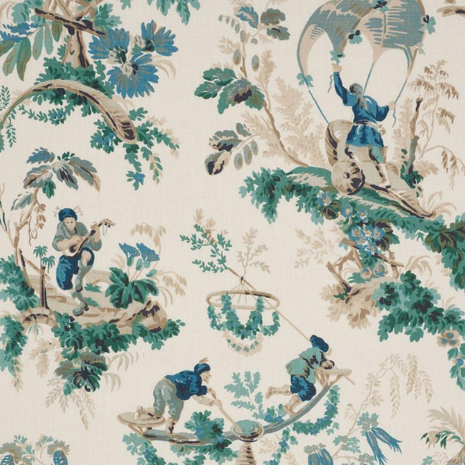 Plaisirs De La Chine Emerald & Peacock 172854 by Schumacher Designer Fabric Schumacher Classics 49.0" - Swanky Fabrics -