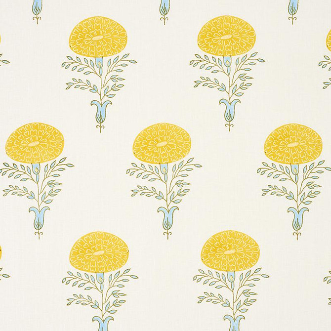 Marigold Hand Block Print Yellow 179320 by Schumacher Designer Fabric Molly Mahon 10.75" - Swanky Fabrics -