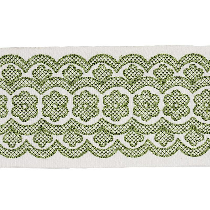 Astrid Embroidered Tape Green 80441 by Schumacher Designer Trim New Traditional 2.5" - Swanky Fabrics -