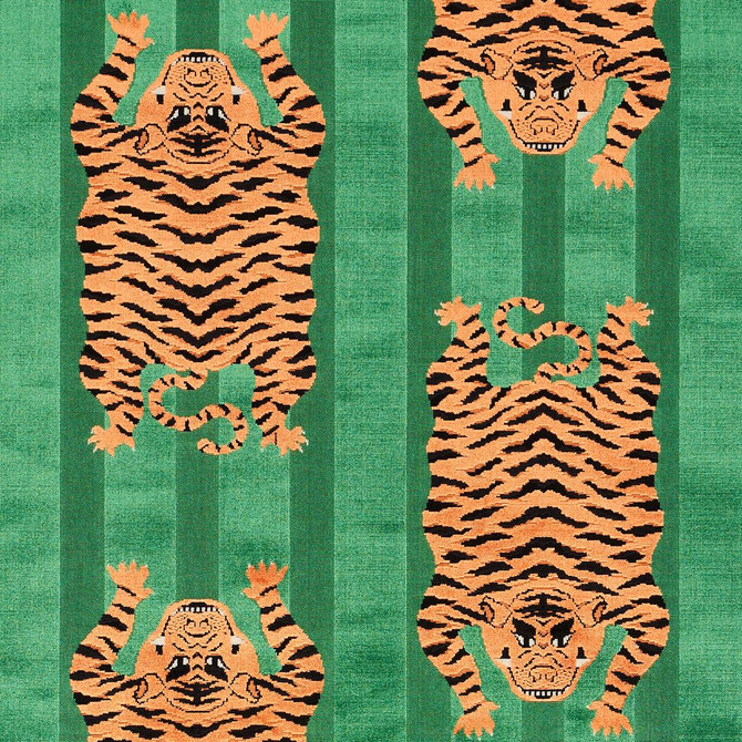 Jokhang Tiger Velvet Green 77233 by Schumacher Designer Fabric Velvet & Velvet Trims 27.0" - Swanky Fabrics -