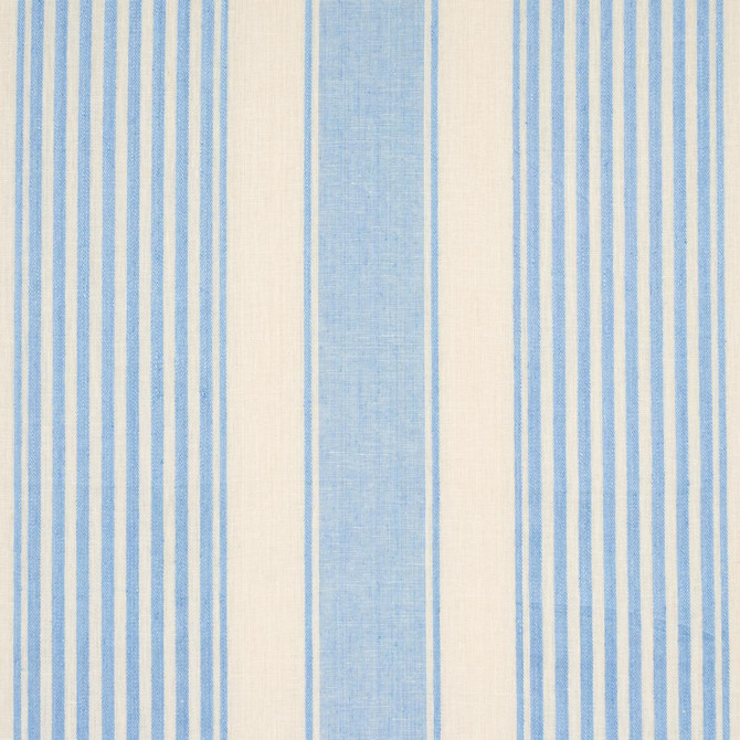 Summerville Linen Stripe Sky 66094 by Schumacher Designer Fabric Stripes Revisits 13.5" - Swanky Fabrics -