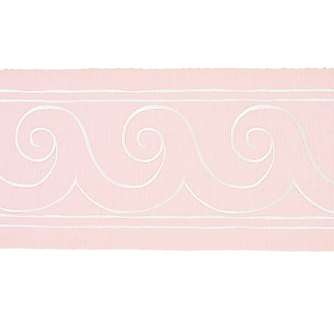 Greek Waves White On Blush 70755 by Schumacher Designer Trim Miles Redd 3.3" - Swanky Fabrics -