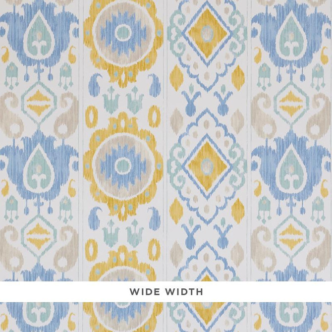 Elizia Ikat Sky & Ochre 5010711 by Schumacher Designer Wallpaper New Traditional 27.0" - Swanky Fabrics -