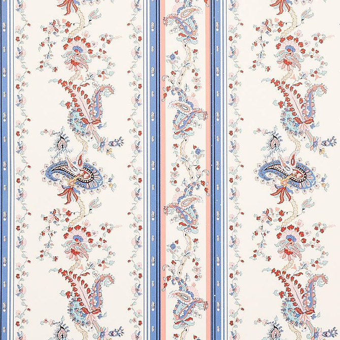 Elena Paisley Stripe Blue 5012891 by Schumacher Designer Wallpaper Cabana 13.5" - Swanky Fabrics -