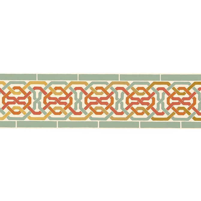 Darro Mosaic Border Persimmon 5006022 by Schumacher Designer Wallpaper Byzantium 13.5" - Swanky Fabrics -