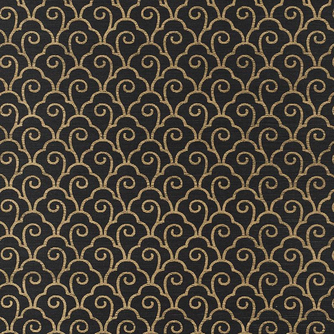 Scallop Filigree Sisal Gold On Jet 5008301 by Schumacher Designer Wallpaper Shangri-La 3.75" - Swanky Fabrics -