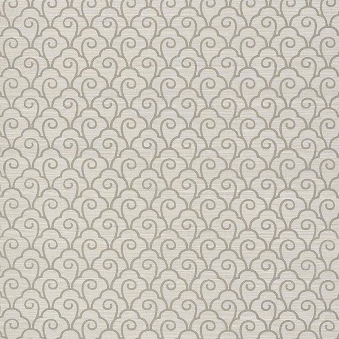 Scallop Filigree Sisal Fog 5008303 by Schumacher Designer Wallpaper Shangri-La 3.75" - Swanky Fabrics -