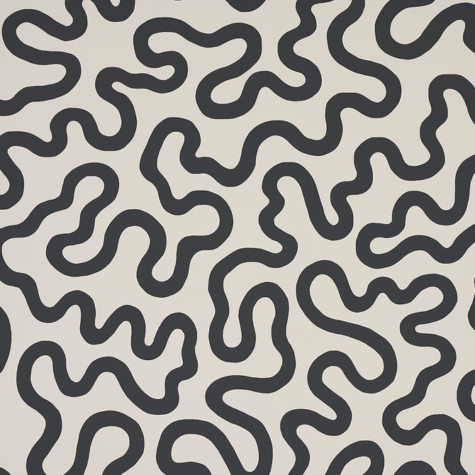 Riley Soft Black 5012930 by Schumacher Designer Wallpaper New Wave: Black & White 27.0" - Swanky Fabrics -