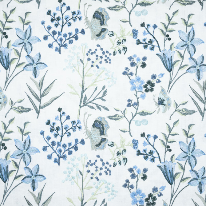 Biran 2 Breeze by Stout Designer Fabric COMFORTABLE LIVING HAZE/NAVY 100%COT %VEMB INDIA Horizontal: 17.375 and Vertical: 11.875 51.5 in - Swanky Fabrics -