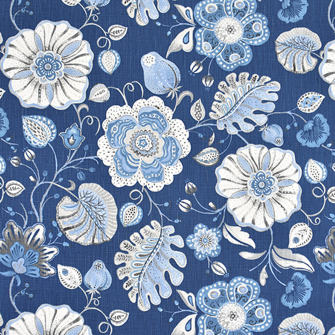 Art Of Being Navy by Carole Designer Fabric Bluebell 59% Cotton, 41% Polyester-Light Latex Backing China 23 3/4" V, 27 1/2" H 54" - Swanky Fabrics -