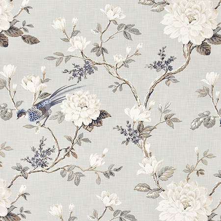Garden Bird Dove by Carole Designer Fabric Bluebell 100% Cotton-Soil Repellent Pakistan 25 1/8" V, 27"H 56" - Swanky Fabrics -