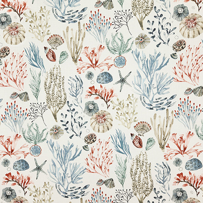 On The Coast Coral by Carole Designer Fabric Dawn & Dusk 100% Cotton Spain 30,000 WYZENBEEK DOUBLE RUBS 27" V, 13 1/2" H HD 54" - Swanky Fabrics -