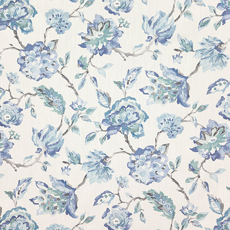 Full Frame Delphinium by Carole Designer Fabric Dewdrop 97% Cotton, 3% Linen Printed In Usa 30,000 WYZENBEEK DOUBLE RUBS 27" V, 14 1/2" H HD 54" - Swanky Fabrics -