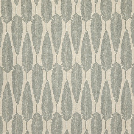 Lucky Feather Mineral by Carole Designer Fabric Dewdrop Base: 70% Polyester, 30% Cotton. Embr: 100% Polyester India 20,000 WYZENBEEK DOUBLE RUBS 9 1/4" V, 3 3/4" H 54" - Swanky Fabrics -