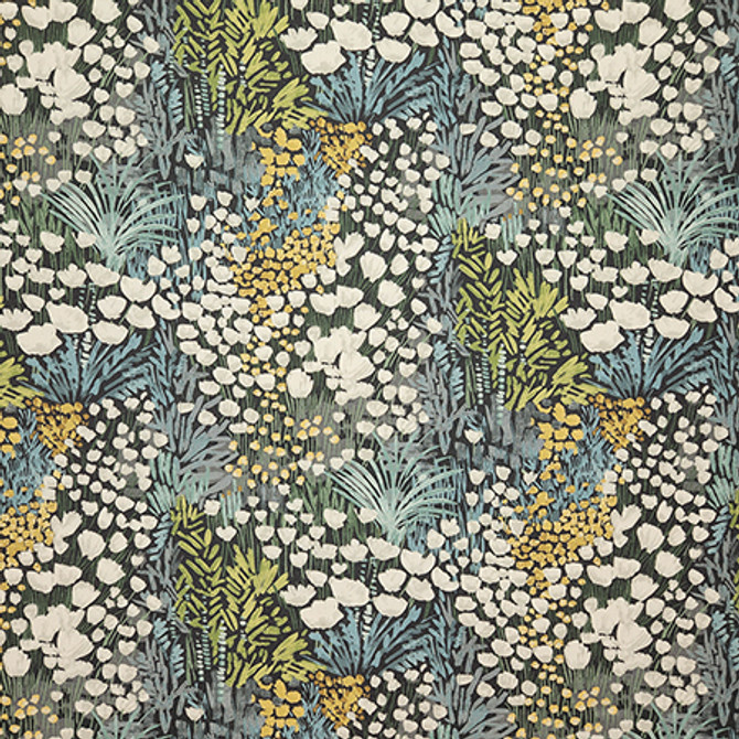 Blooming Meadow Bluestone by Carole Designer Fabric Evergreen 100% Cotton India 12,000 WYZENBEEK DOUBLE RUBS 27 1/2" V, 13 3/4" H HD 55" - Swanky Fabrics -