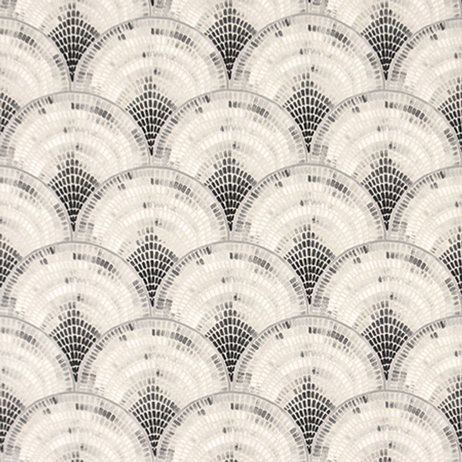 Mosaic Fan Ebony by Carole Designer Fabric Moonstone 100% Cotton-Soil Repellent Pakistan 50,000 Wyzenbeek Double Rubs 9" V, 9" H HD 56.5" - Swanky Fabrics -
