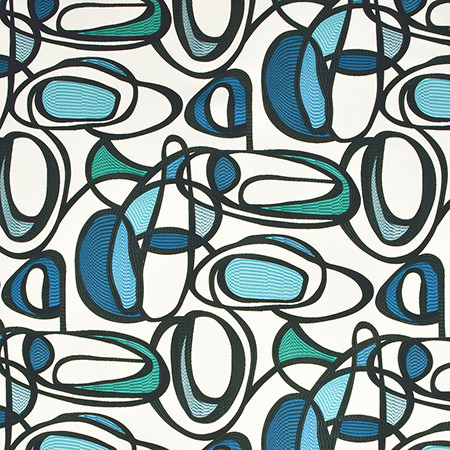 Great Conversation Cabana Blue by Carole Designer Fabric Prisma 100% Cotton INDIA 26 3/4" V, 27 1/2" H HD 56.75" - Swanky Fabrics -