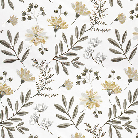 Time To Choose Pale Gold by Carole Designer Fabric Wallflower Base: 50% Poly, 50% Cotton. Embr: 62% Poly, 38% Cotton INDIA N/A 31" V, 25" H HD 51" - Swanky Fabrics -
