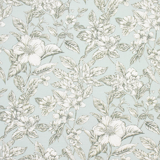 Island Blooms Seamist by Carole Designer Fabric Wellington 100% Cotton SPAIN 30,000 Wyzenbeek Double Rubs 27" V, 13 1/2" H HD 54" - Swanky Fabrics -