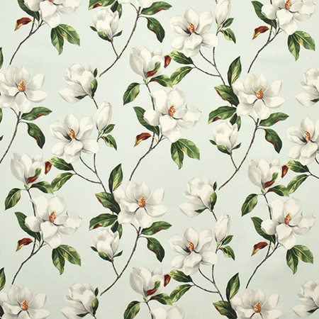 Magnolia Way Mint by Carole Designer Fabric Wellington 100% Cotton-Stain Resistant PAKISTAN 50,000 Wyzenbeek Double Rubs 24 3/4" V, 27" H HD 54.5" - Swanky Fabrics -