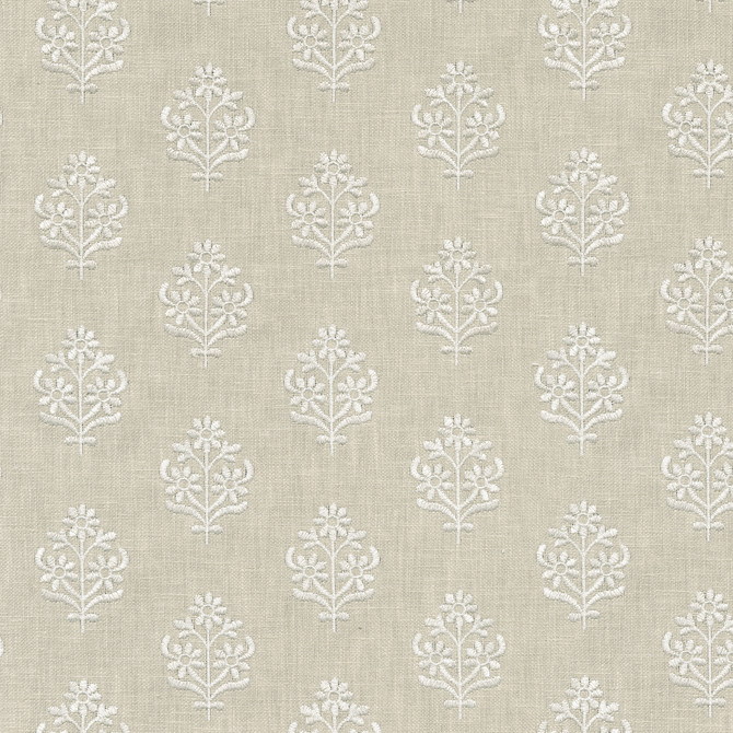 Floral Sprig Emb Linen 412383 by PKL Studio Designer Fabric Base 50% polyester, 50% cotton Emb: 100% polyester India 6000 Horizontal: 4.5 and Vertical: 3 55 - Swanky Fabrics -