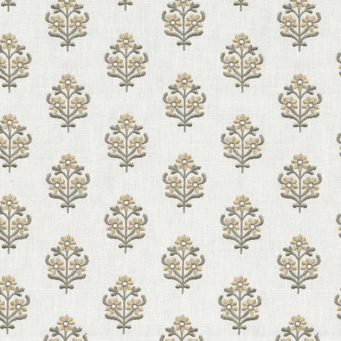Floral Sprig Emb Mineral 412382 by PKL Studio Designer Fabric Base 50% polyester, 50% cotton Emb: 100% polyester India 6000 Horizontal: 4.5 and Vertical: 3 55 - Swanky Fabrics -