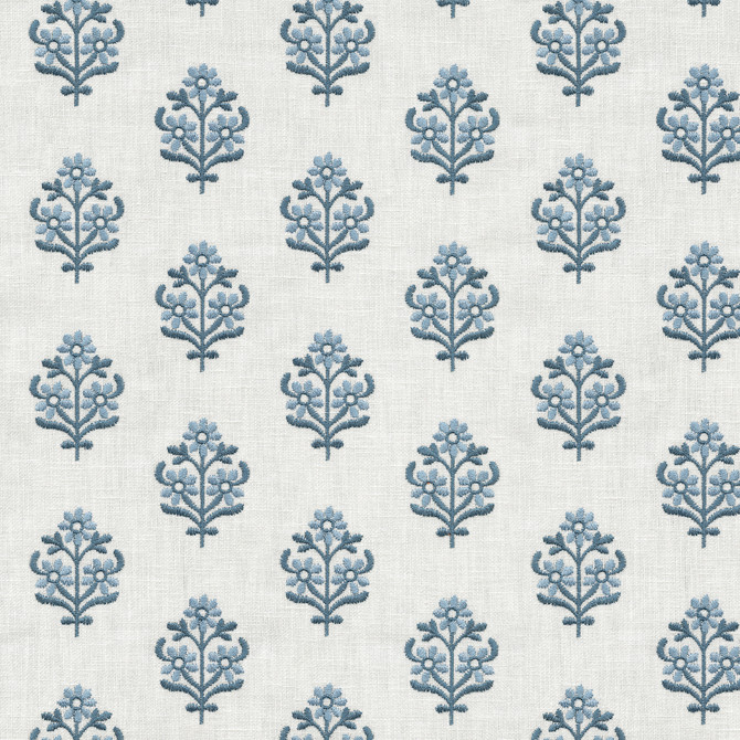 Floral Sprig Emb Porcelain 412380 by PKL Studio Designer Fabric Base 50% polyester, 50% cotton Emb: 100% polyester India 6000 Horizontal: 4.5 and Vertical: 3 55 - Swanky Fabrics -