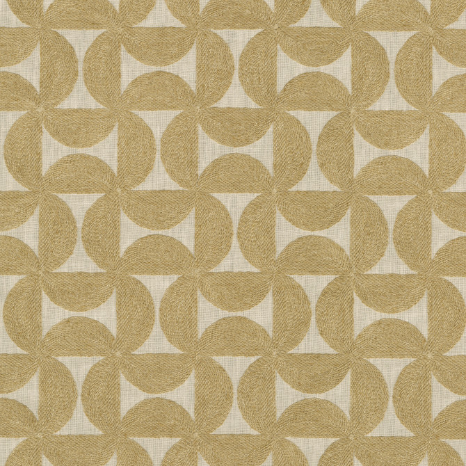 Pinwheels Emb Gold 412490 by PKL Studio Designer Fabric Base 52% polyester, 48% cotton Emb 60% polyester, 25% cotton, 15% linen India 51000 Horizontal: 4.5 and Vertical: 4.63 55 - Swanky Fabrics -