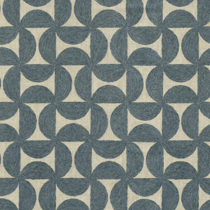 Pinwheels Emb Indigo 412493 by PKL Studio Designer Fabric Base 52% polyester, 48% cotton Emb 60% polyester, 25% cotton, 15% linen India 51000 Horizontal: 4.5 and Vertical: 4.63 55 - Swanky Fabrics -
