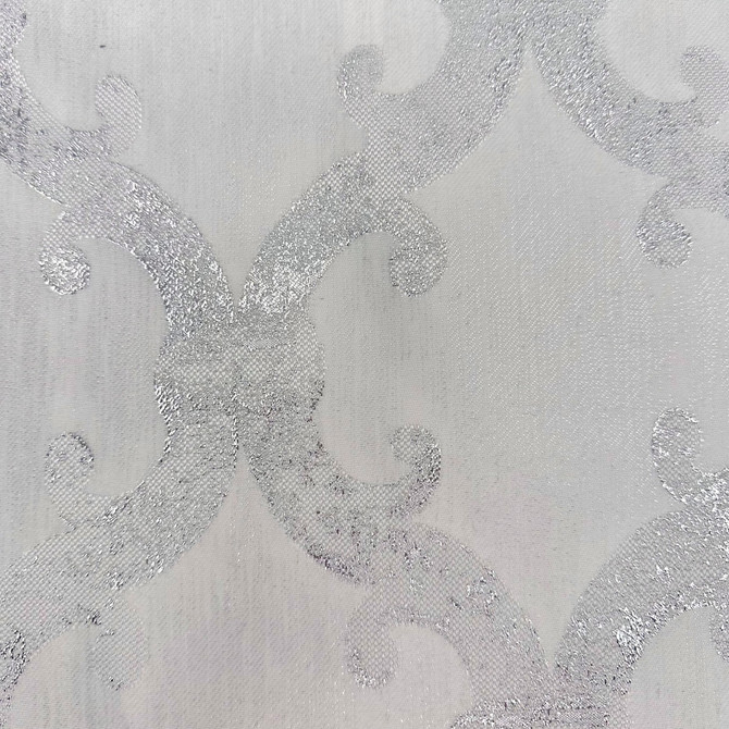 Dazzle Damask Silver White by Europatex Designer Fabric Dazzle 100% Polyester 118.00 inches - Swanky Fabrics -
