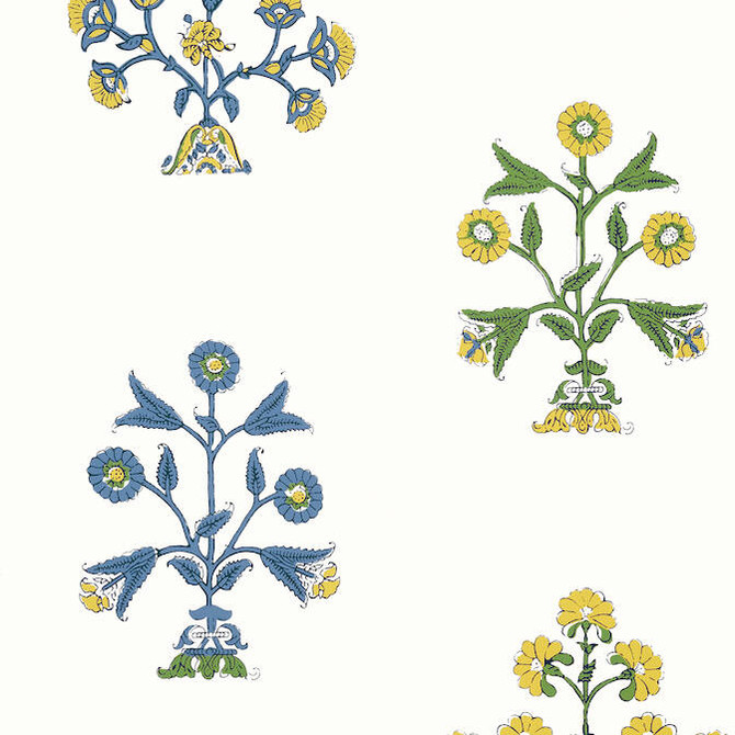 Indian Flower Blue and Yellow T10664 by Thibaut Wallpaper Thibaut Wallpaper Indian Flower Blue and Yellow T10664Wallpaper Ceylon Wallpaper UNITED STATES </p><p>Repeat: V: 36 27 - Fabric Carolina -