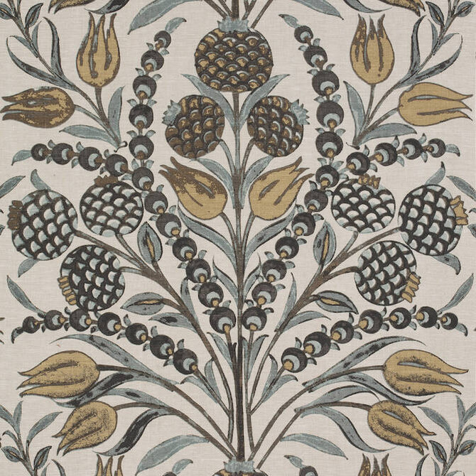 Corneila Grey and Gold F972604 by Thibaut Fabric Thibaut Fabric Corneila Grey and Gold F972604Fabric Chestnut Hill Fabric 100% Linen INDIA </p><p>Repeat: V: 24 54 - Fabric Carolina -